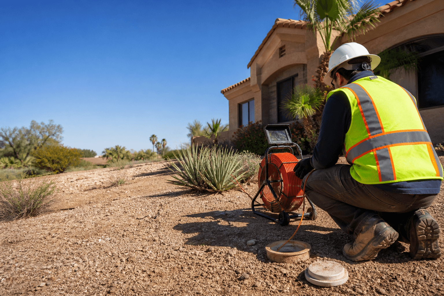 Sewer line repair technician working in Tempe AZ